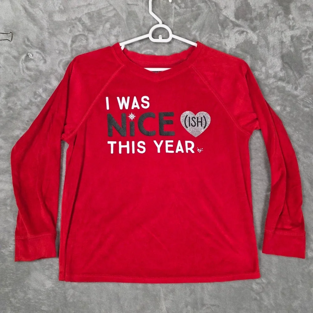 Justice Graphic Tops Girls Size 12 Red White Fair Christmas‎ Hope Sequin 2pc